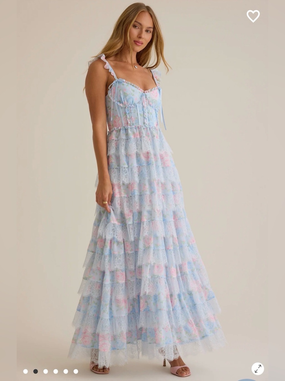 Altar'd State Pastel Blue & Pink Lace Tiered Maxi Dress